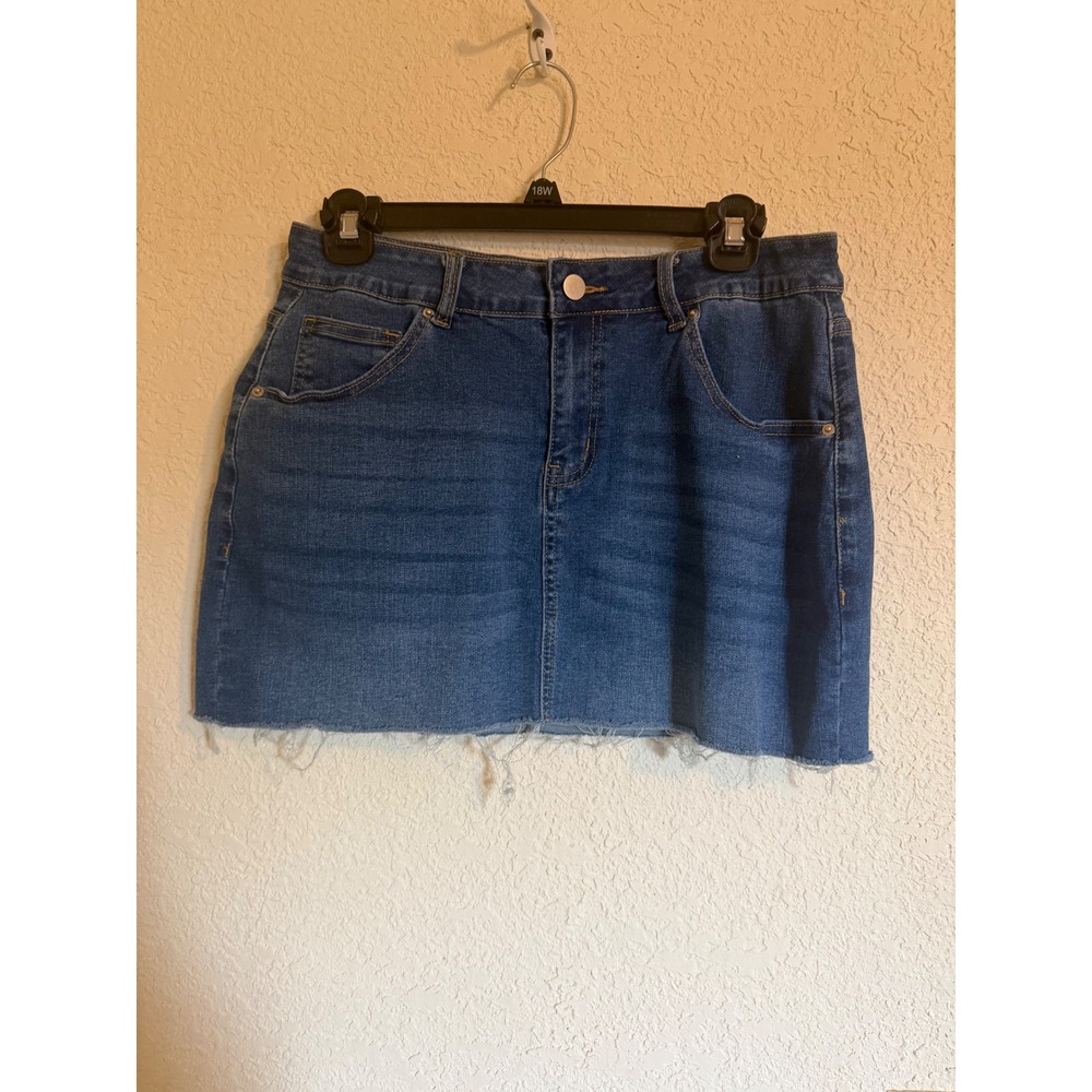 GUANYY Womens Medium Wash Denim Mini Skirt Raw Hem Blue Size festival Contry